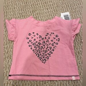 Sovereign Code Girls Size 2T Pink Shortsleeve Shirt with Animal Print Heart NWT